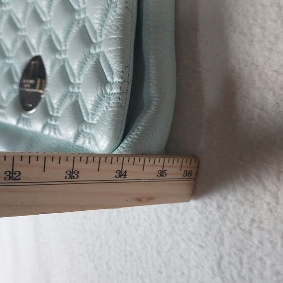 Kate Spade Quilted Pebbled Leather Turnlock Shoulder Bag Blue Gold Chain - Picture 12 of 16